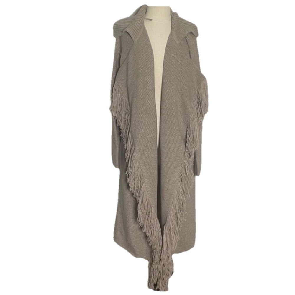 New York & Company, NY&C, taupe cardigan fringe sweater boho cardigan, duster XL - Picture 4 of 11
